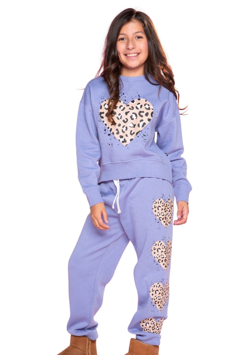 Kids' Cloud Soft Cheetah Heart Graphic Sweatshirt, Alternate, color, VINTAGE IRIS LEOPARD HEART