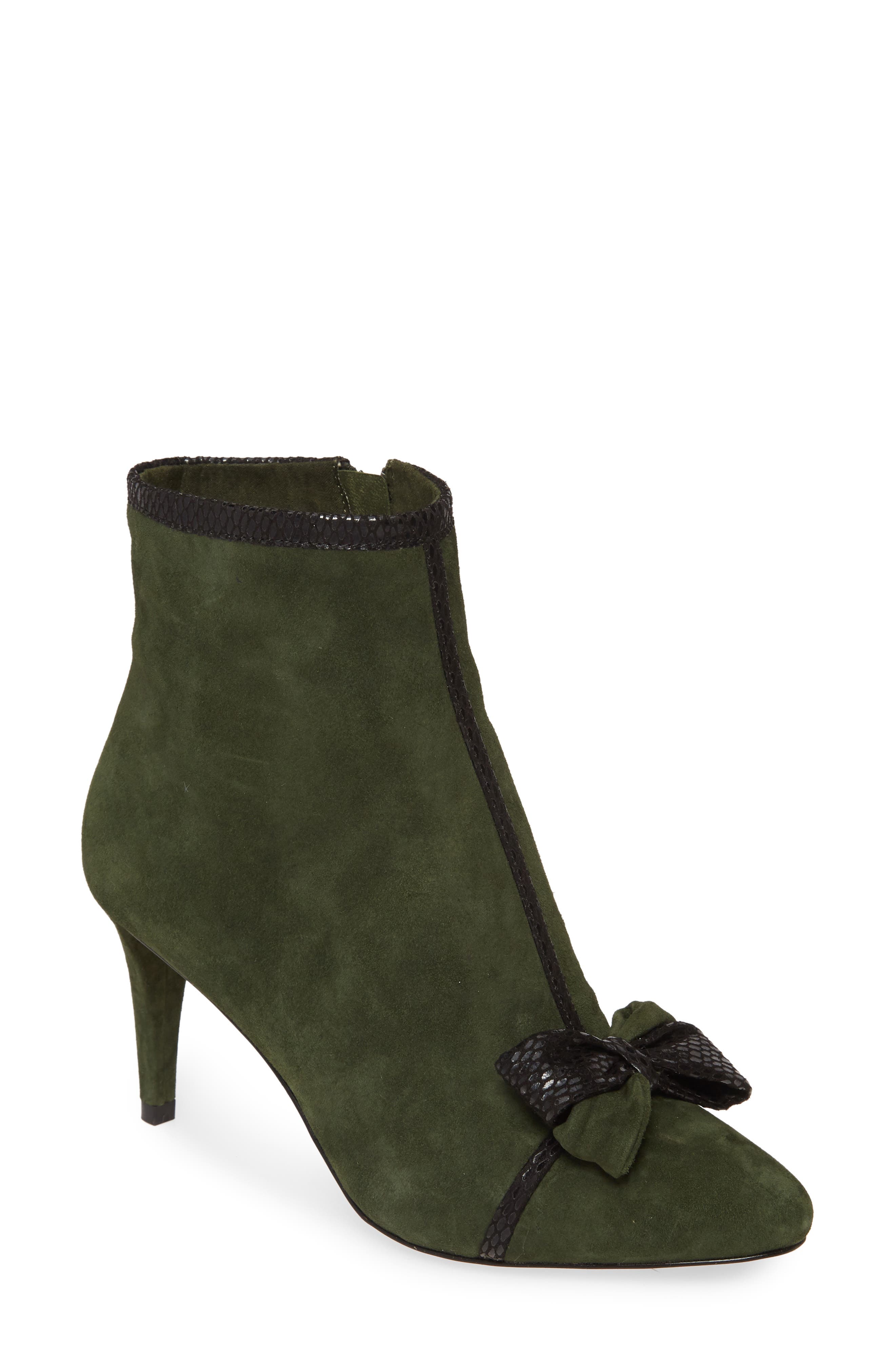 Mona Bow Bootie, Main, color, ARMY/ BLACK SUEDE