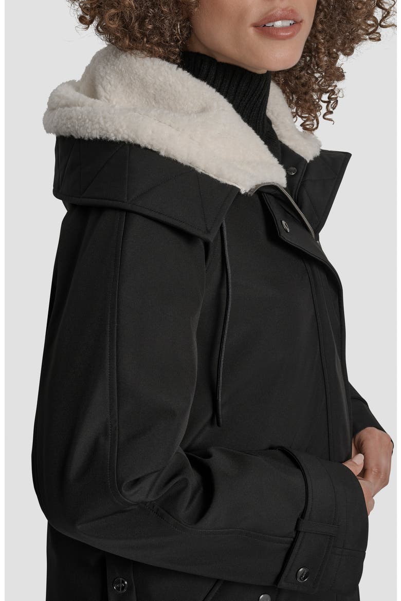 Faux Fur Lined Hooded Softshell Parka, Alternate, color, BLACK