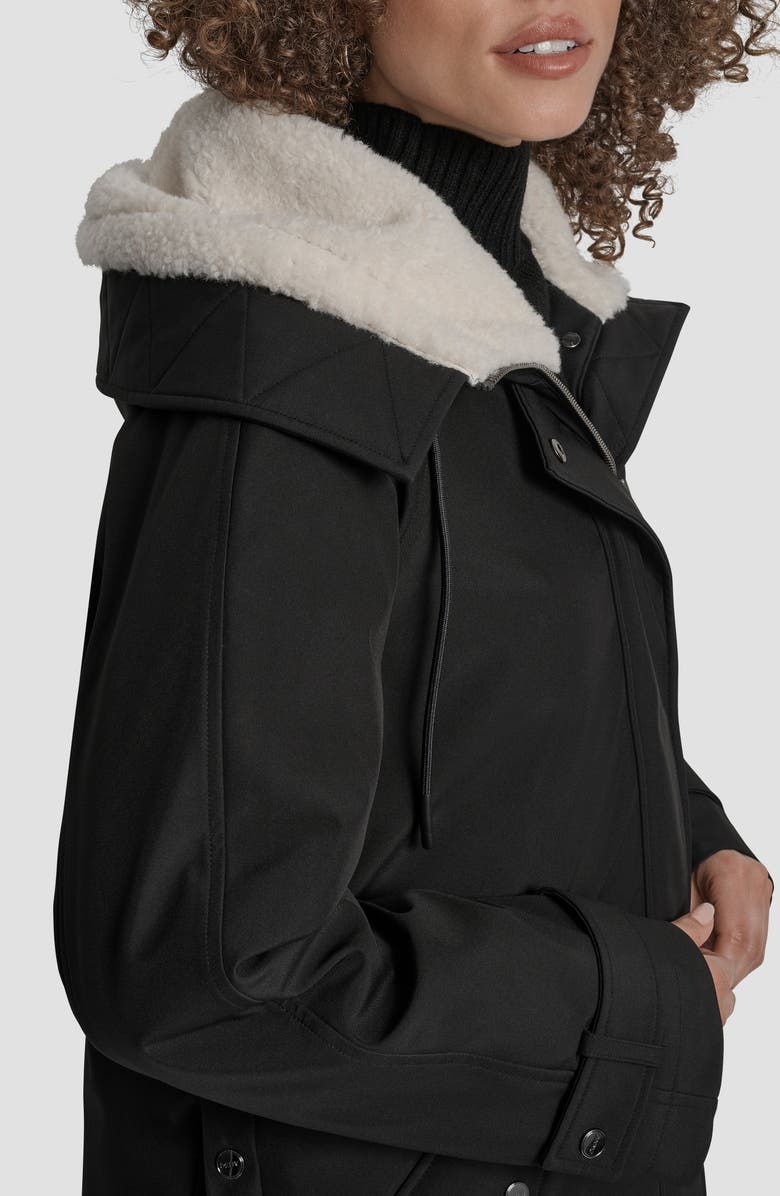 DKNY Faux Fur Lined Hooded Softshell Parka, Alternate, color, Black