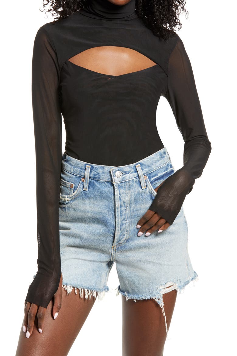 Dawn Cutout Turtleneck Knit Top, Main, color, NOIR