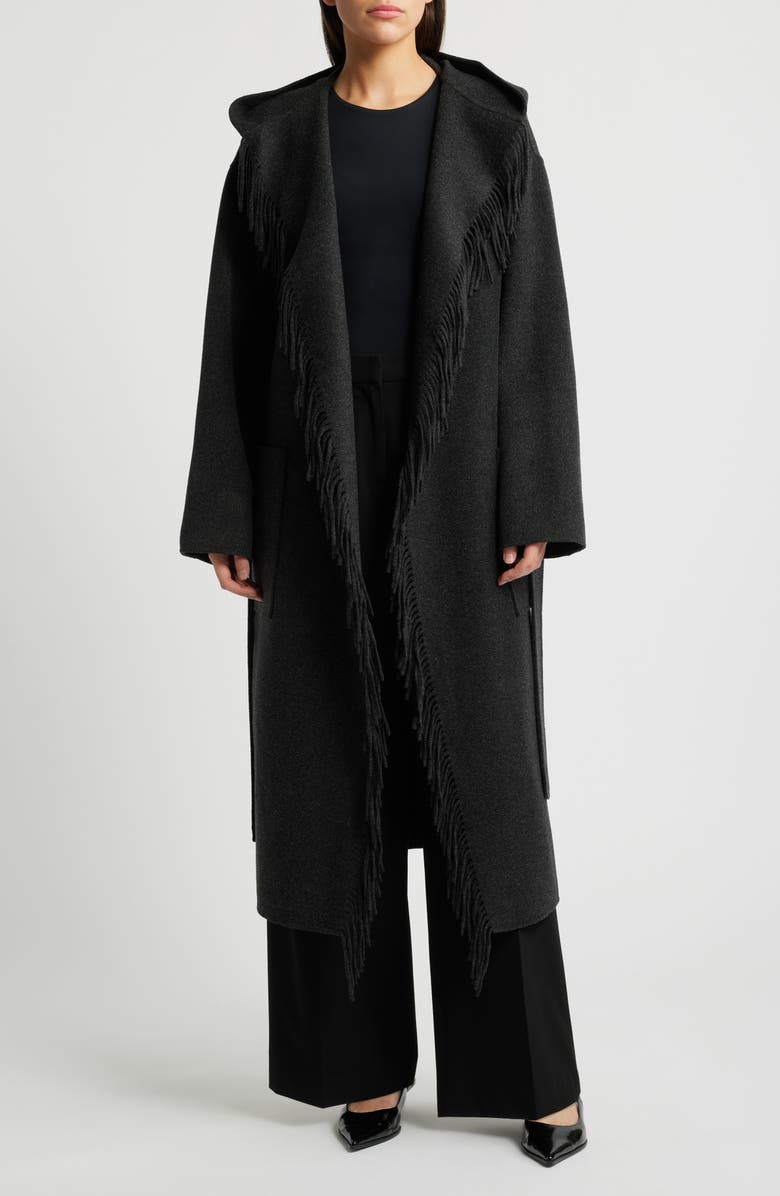 COS Fringe Detail Double Face Wool Blend Wrap Coat, Alternate, color,