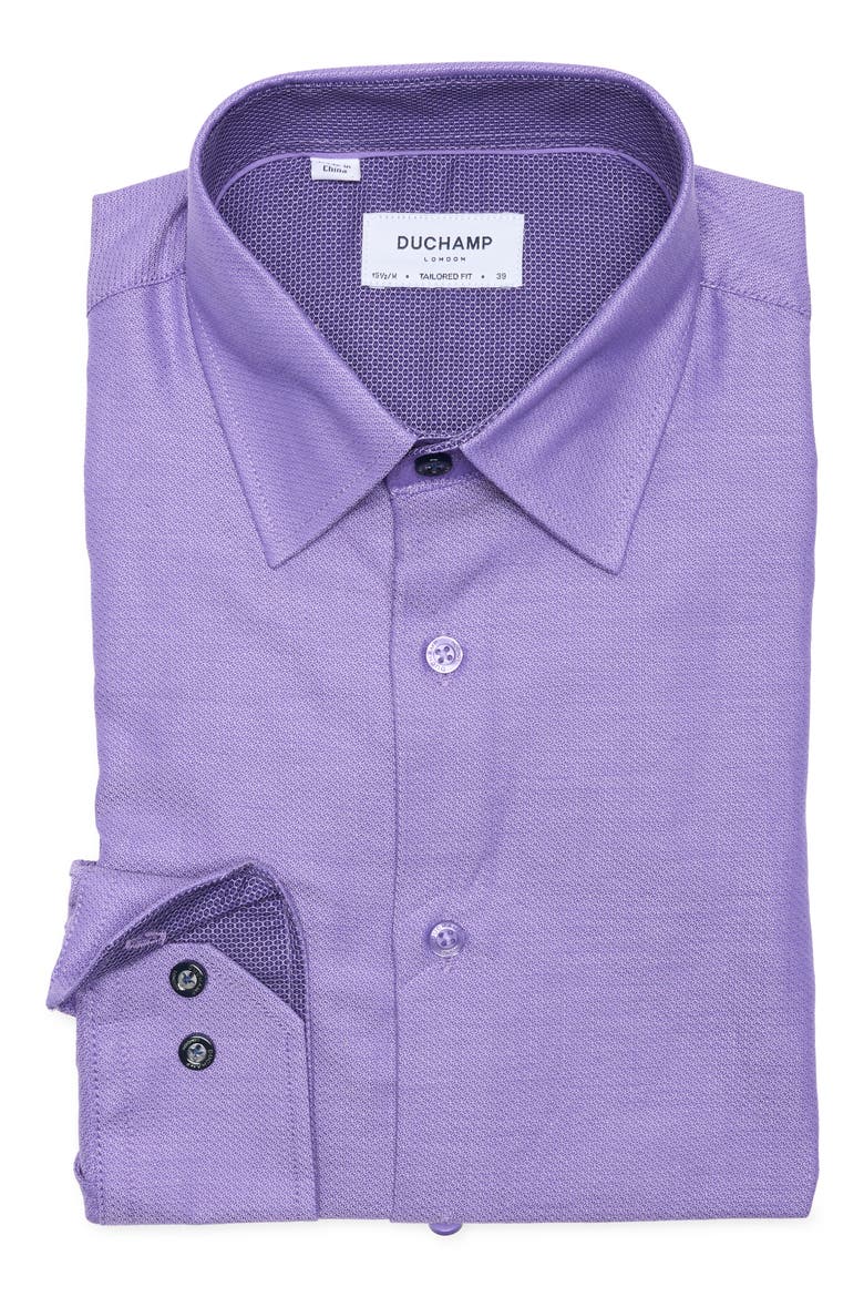 Tailored Fit Textured Stretch Cotton Dress Shirt, Alternate, color, PURPLE