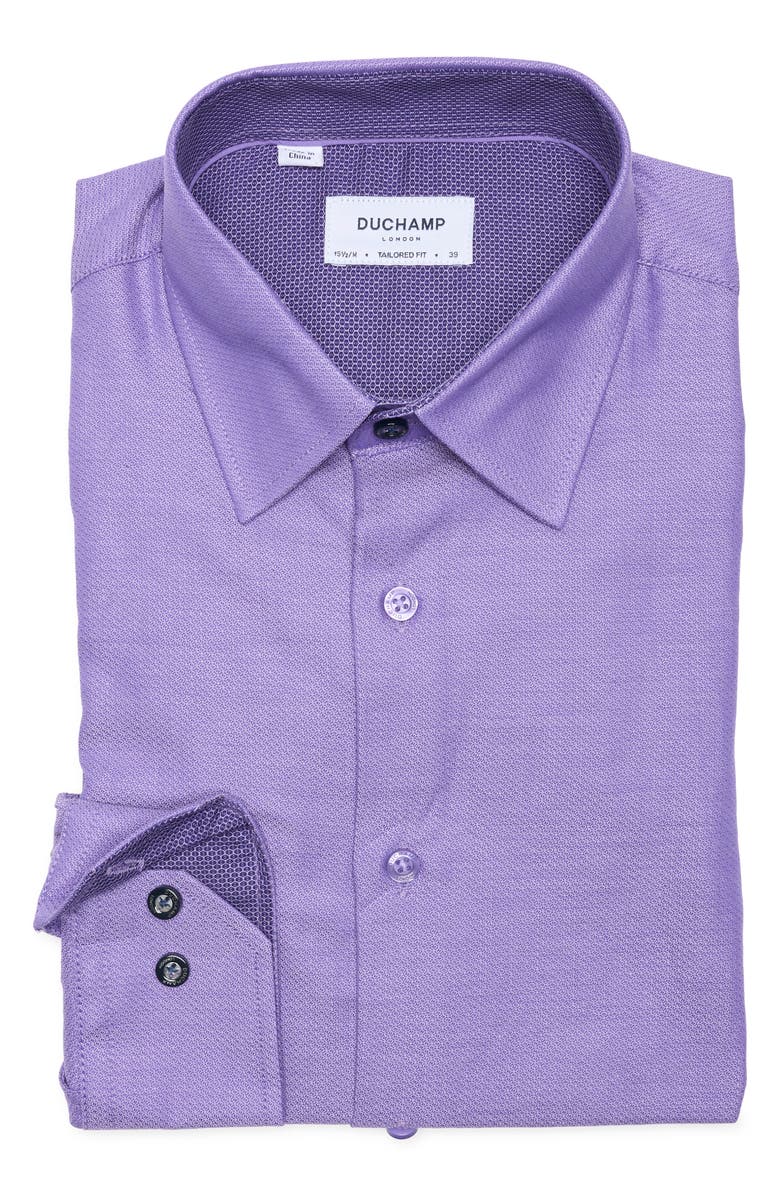 Duchamp Tailored Fit Textured Stretch Cotton Dress Shirt, Alternate, color, Purple
