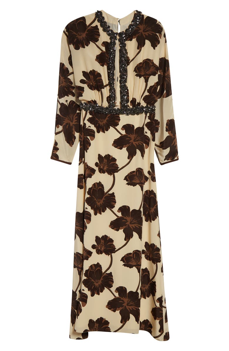 Johanna Ortiz Adoracion Continua Long Sleeve Silk Tunic Dress, Alternate, color, Ecru / Chocolate / Mocca