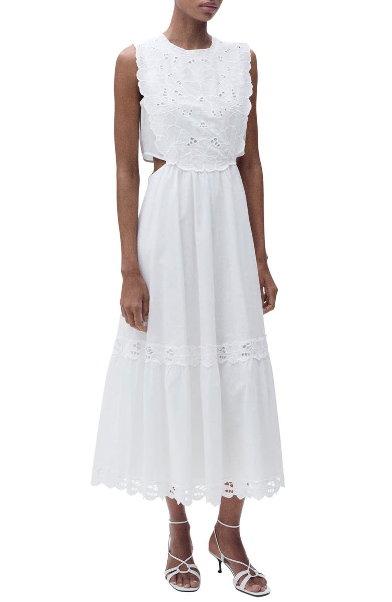 MANGO Embroidered Eyelet Sleeveless Maxi Dress, Main, color,