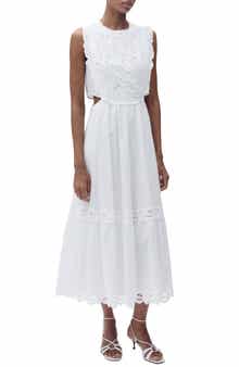 MANGO Embroidered Eyelet Sleeveless Maxi Dress