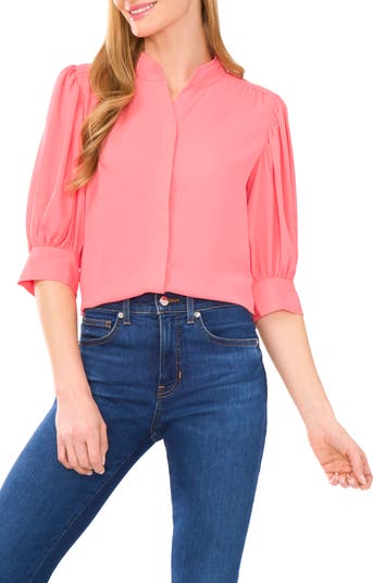 売れ筋商品|||セセ カットソー トップス レディース Women's Scalloped Puff-Sleeve Button-Front Blouse Rich Black Cece Scalloped Puff-sleeve Button-front Blouse in Green | Lyst