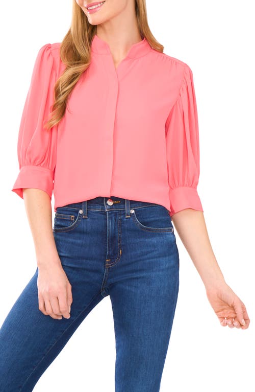 Cece Ruched Sleeve Hidden Placket Top In Pink