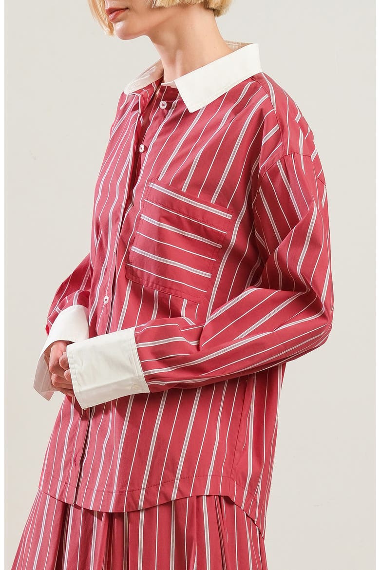 Striped Long Sleeve Button Front Shirt, Alternate, color, RED