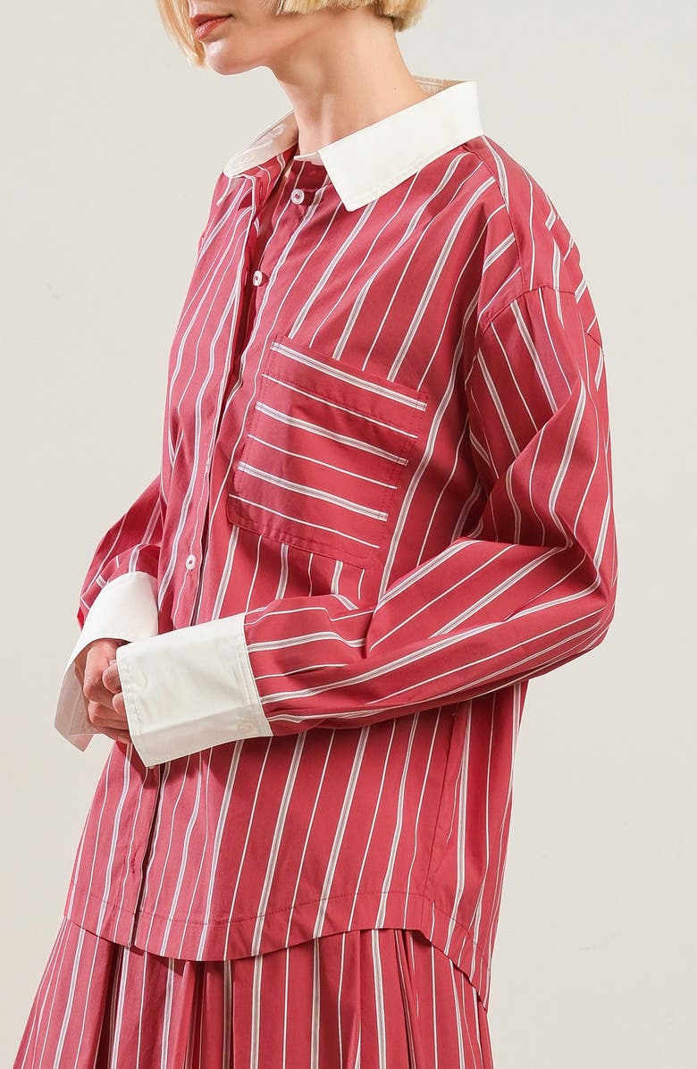 FREEMARKET Striped Long Sleeve Button Front Shirt, Alternate, color, Red