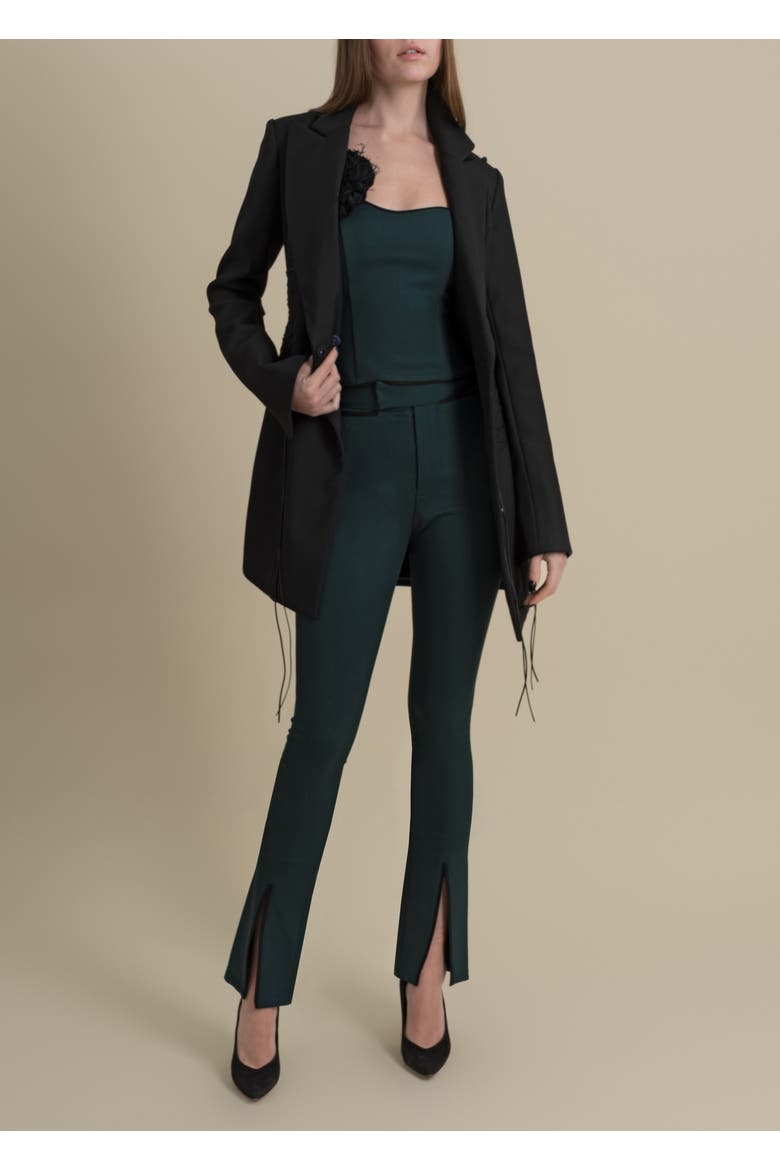 Jupe Structured Twill Leather-Piped Dress, Alternate, color, Black