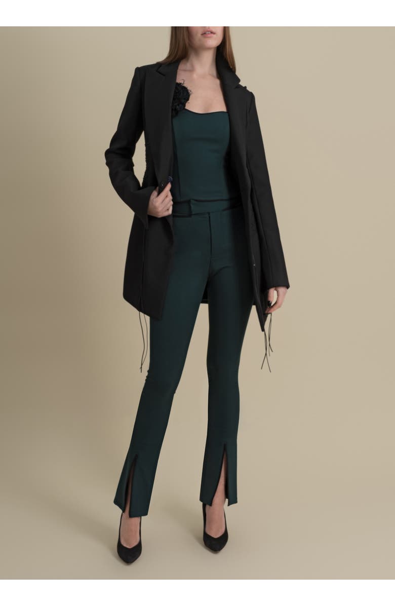 Contessa Mills Jupe Structured Twill Leather-Piped Dress, Alternate, color, Black