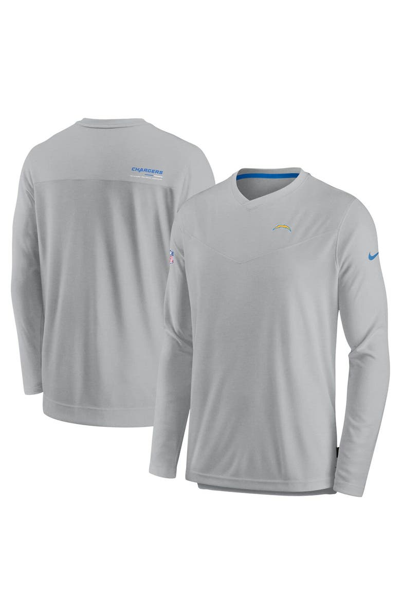 Nike Men's Nike Gray Los Angeles Chargers Sideline Coach Chevron Lock Up Long Sleeve V-Neck Performance T-Shirt, Main, color, Gray