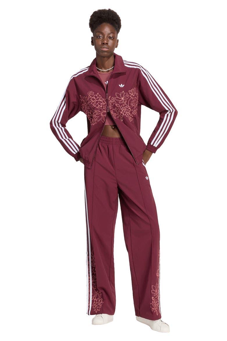 Floral Embroidered Loose Track Jacket, Alternate, color, MAROON