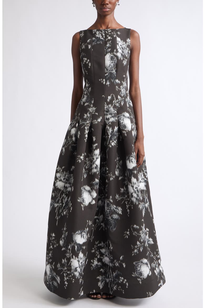 Peony Sleeveless Faille Gown, Main, color, WHITE/ CARBON