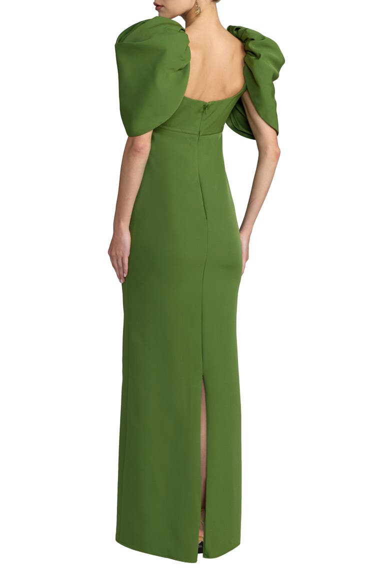 Crepe Square Neck Gown With Puff Sleeves, Alternate, color, Moss Green