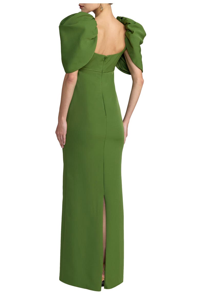 Mac Duggal Crepe Square Neck Gown With Puff Sleeves, Alternate, color, Moss Green