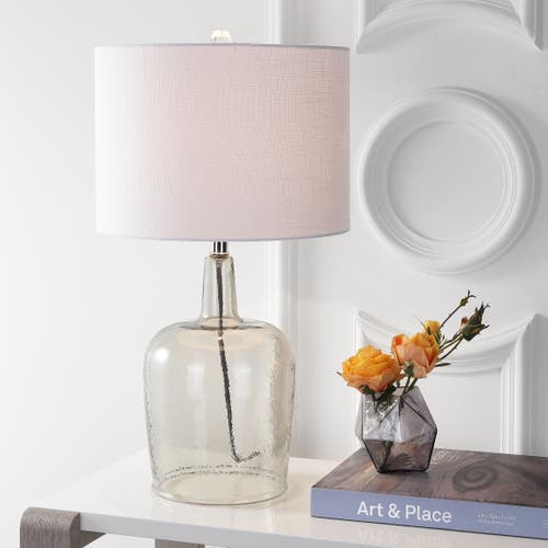 Jonathan Y Augustine Glass Led Table Lamp In Smoke Gray
