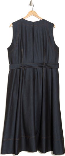 Calvin Klein Sleeveless Belted Denim High-Low Midi Dress