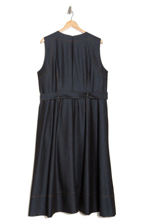 Calvin Klein Sleeveless Belted Denim High-low Midi Dress In Blue