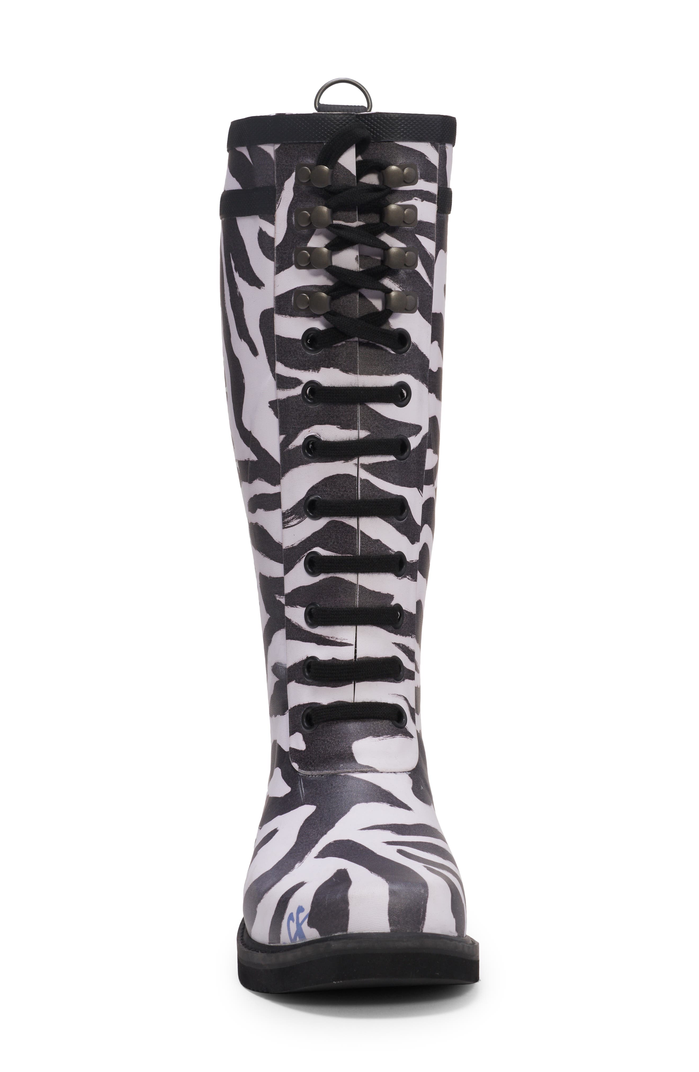 Off-White Zebra Print Rain Boot, Alternate, color, 