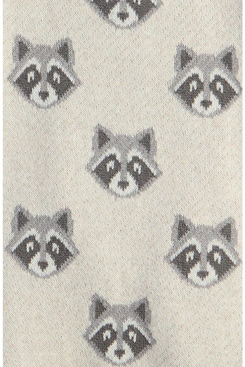 Raccoon Jacquard Cotton Sweater Romper, Alternate, color, BEIGE HEATHER RACCOON INTARSIA