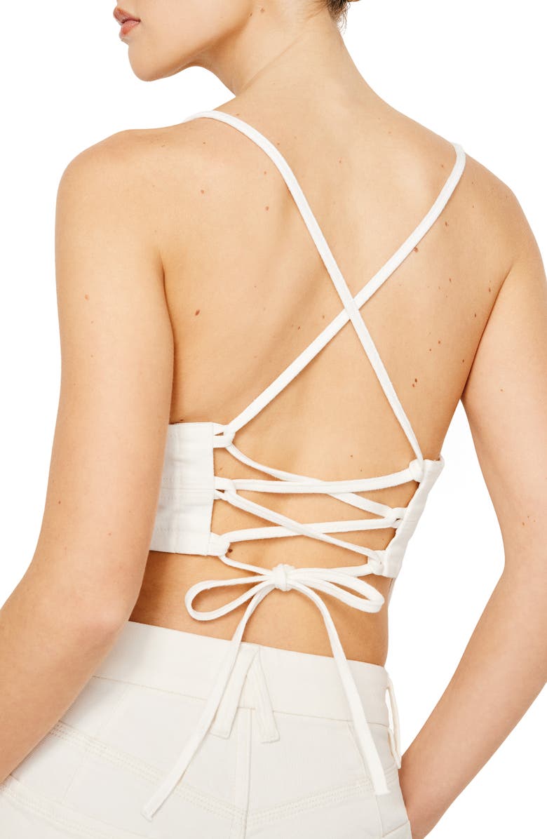 Good American Tie Back Denim Crop Camisole, Alternate, color,