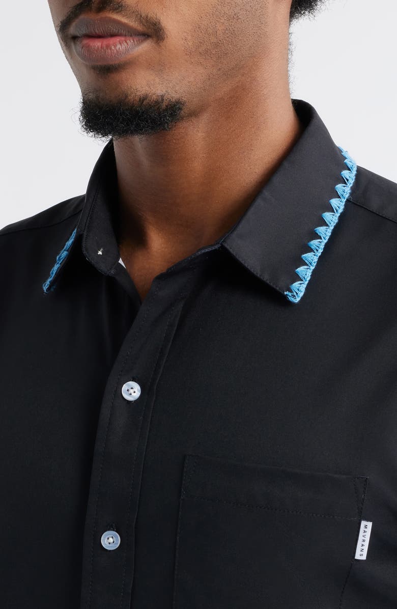 MAVRANS Weekend Crochet Trim Short Sleeve Performance Button-Up Shirt, Alternate, color, Black