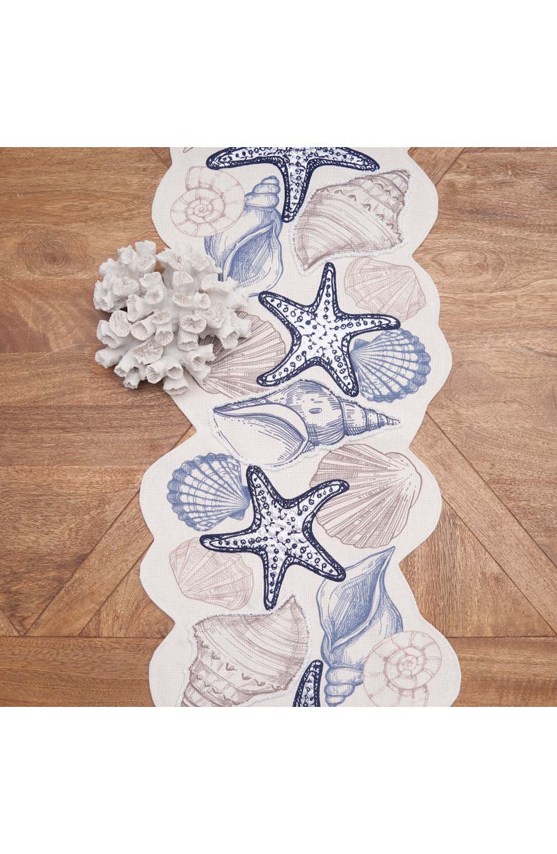 C&F Home Vintage Shells Collection Machine Washable Novelty Shaped Table Runner 14" x 51", Alternate, color, Beige