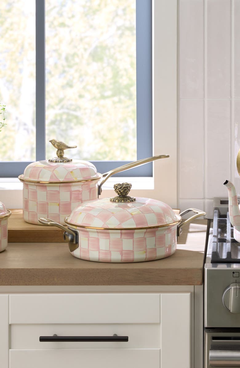 MACKENZIE CHILDS Rosy Check Enameled Steel 3-Quart Casserole Pan, Alternate, color, Rosy