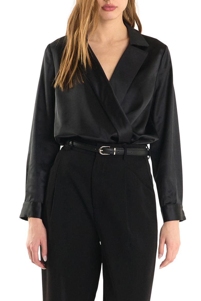 Satin Wrap Shirt, Main, color, BLACK