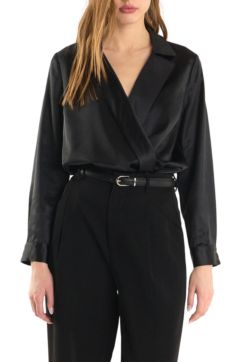 Endless Rose Satin Wrap Shirt, Main, color, Black