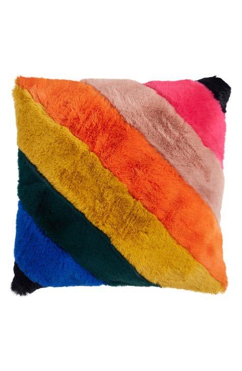 Rainbow Faux Fur Throw Pillow