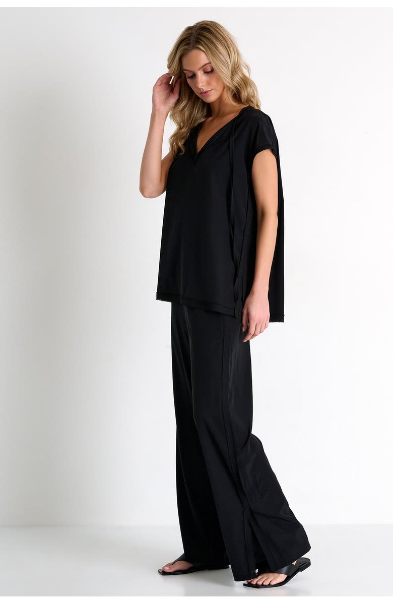 SHAN Silk Blouse With Boat Neckline, Alternate, color, Black