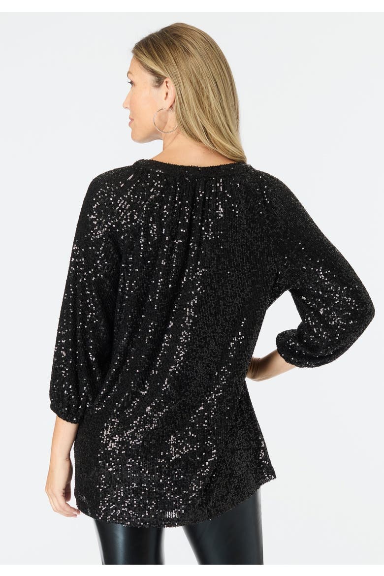 Sequin Keyhole Blouse, Alternate, color, BLACK