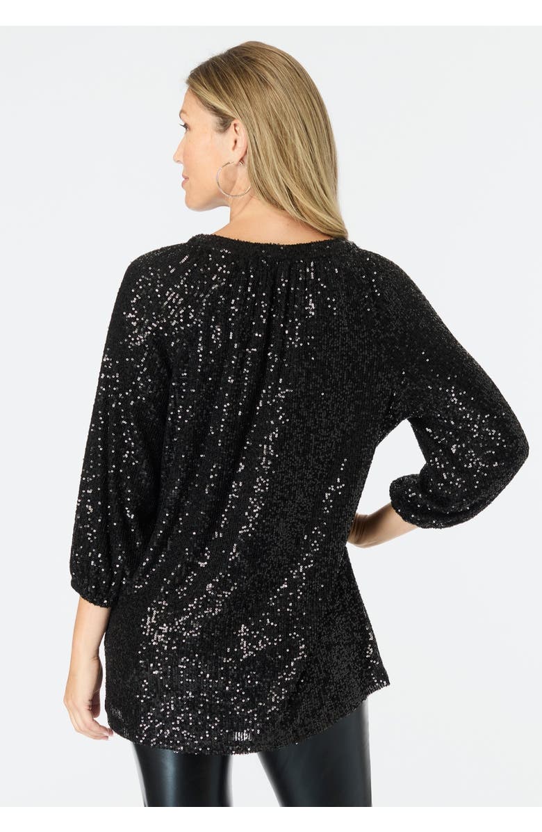 Roaman's Sequin Keyhole Blouse, Alternate, color, Black