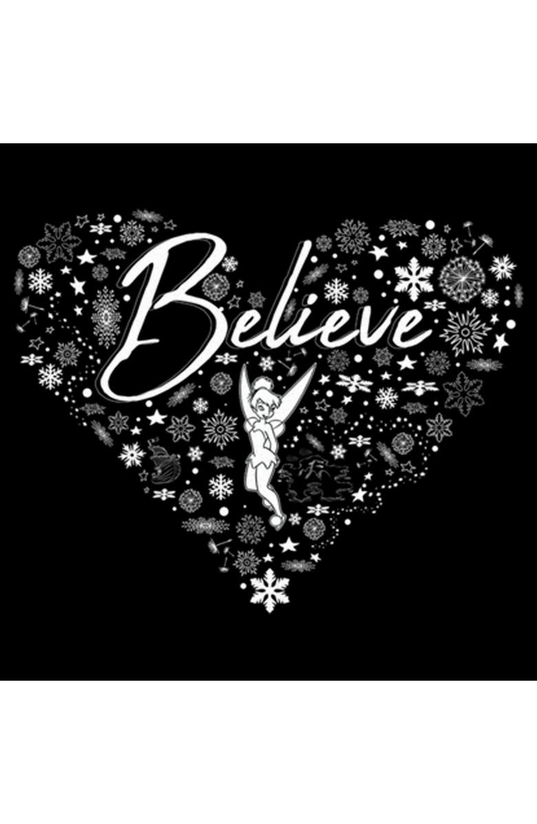 Peter Pan Women's Peter Pan Believe Christmas Snowflakes Graphic T-Shirt, Alternate, color, Black