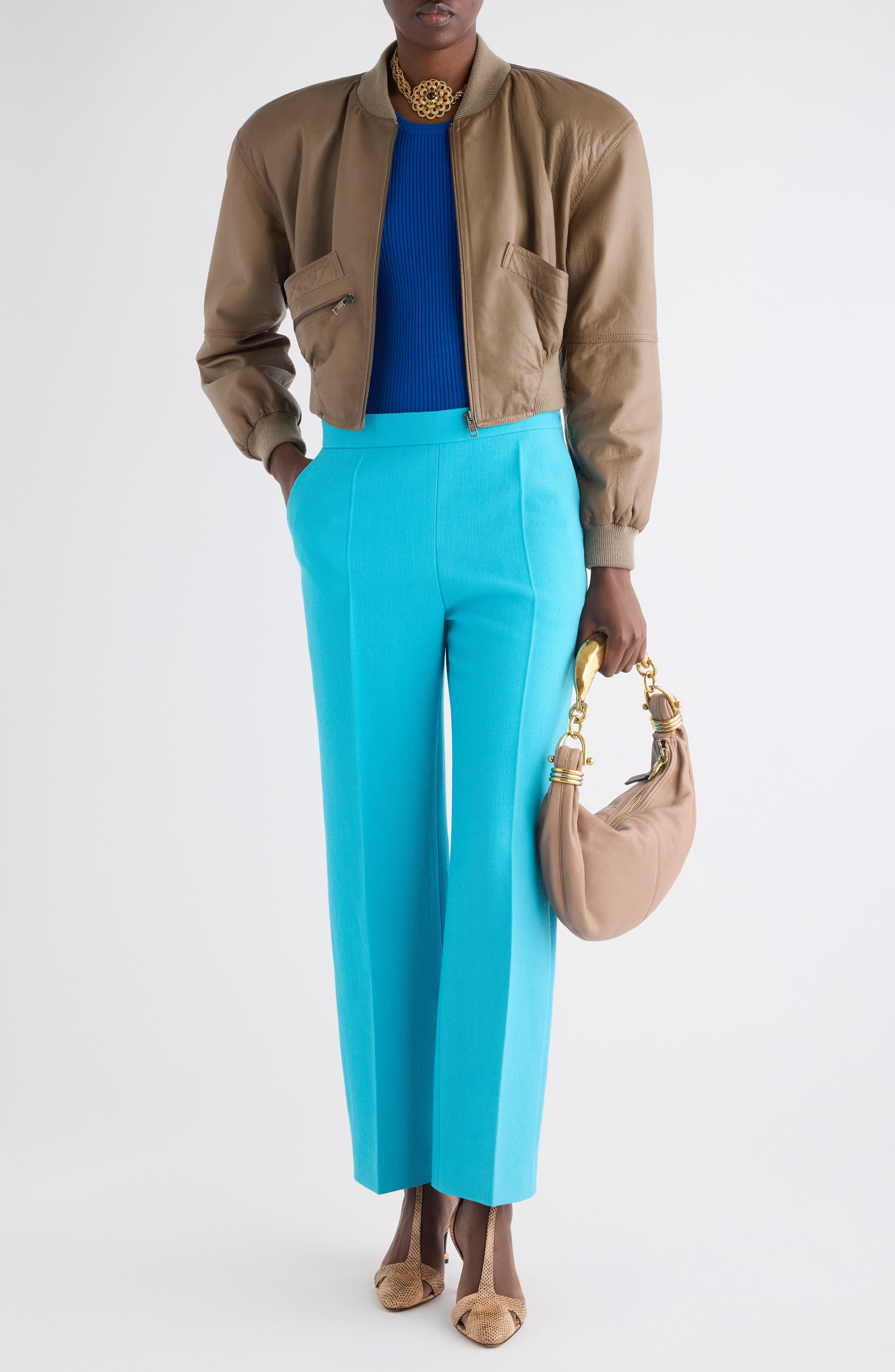 Crop Leather Bomber Jacket - image 2