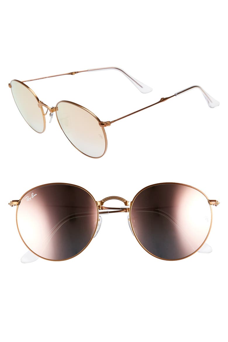 Icons 53mm Folding Round Sunglasses, Main, color, COPPER FLASH