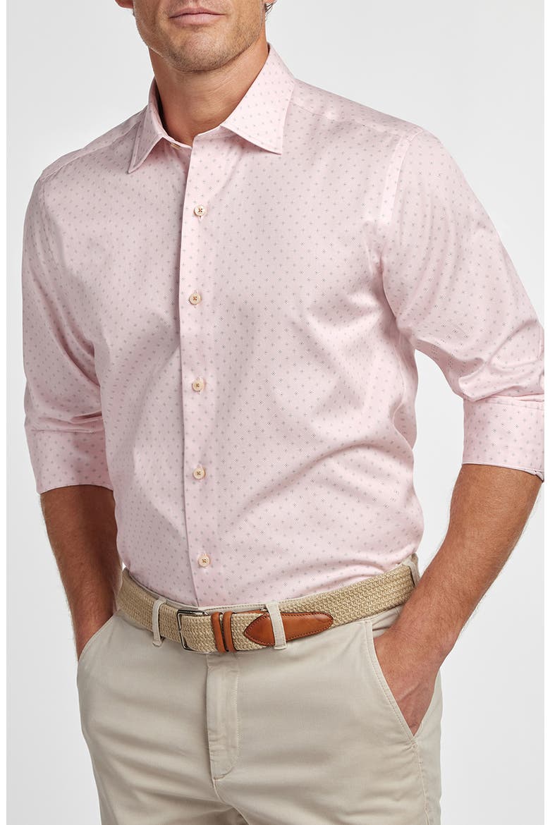Neat Print Cotton Button-Up Shirt, Alternate, color, PINK