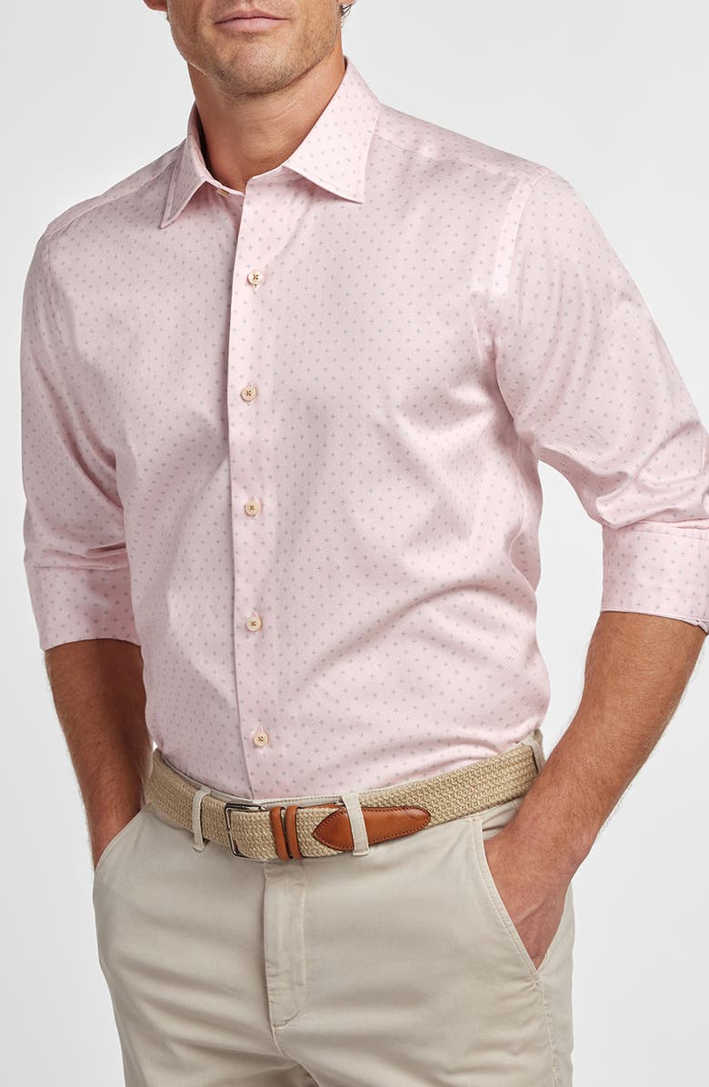 David Donahue Neat Print Cotton Button-Up Shirt, Alternate, color, Pink