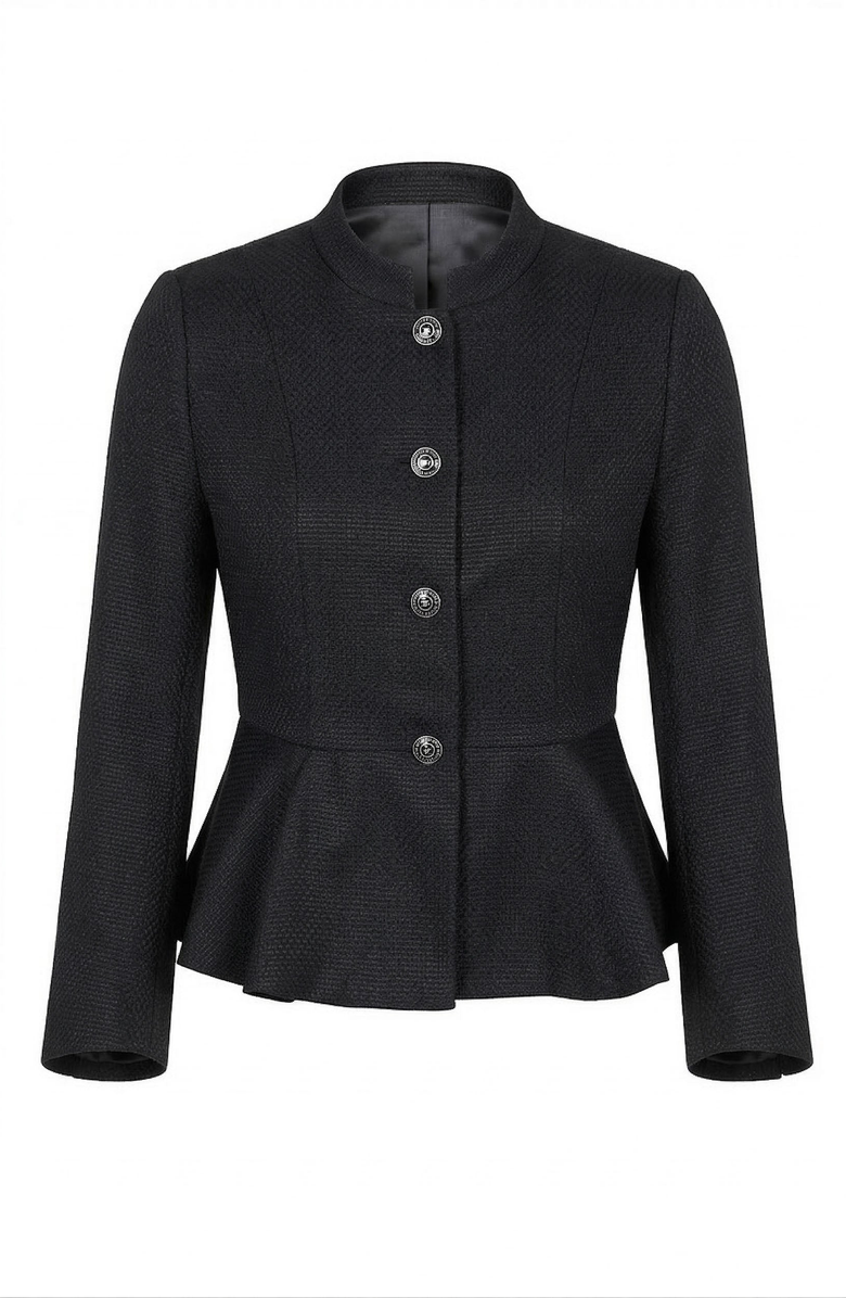 Modenaire Textured Round Neck Peplum Blazer, Alternate, color, Black