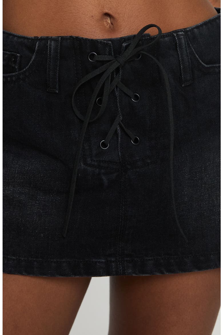Amethysta Lace-Up Denim Skort, Alternate, color, BLACK