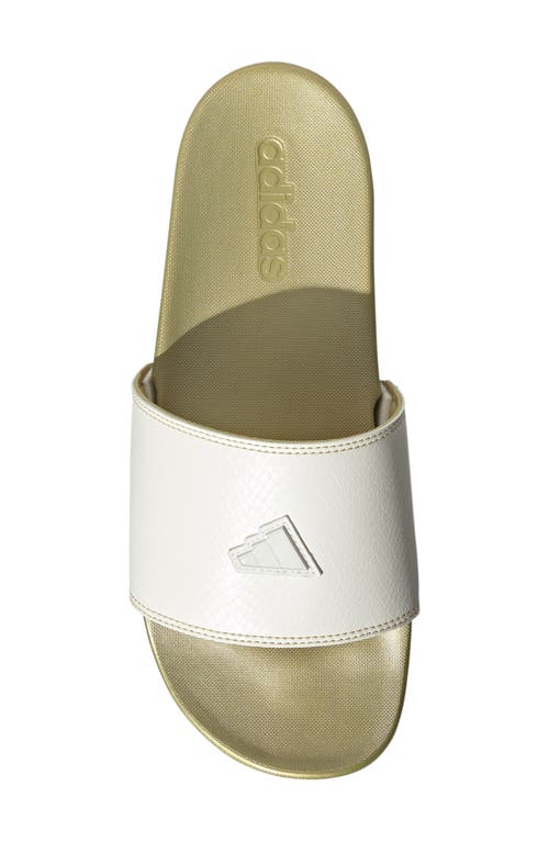 Adidas Originals Adidas Adilette Comfort Slide Sandal In White/white/gold Metallic