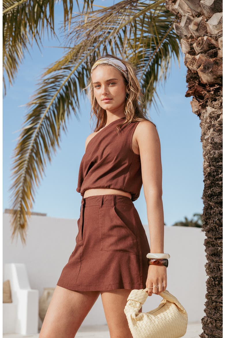 Shaw One-Shoulder Crop Top, Alternate, color, CHOCOLATE BROWN