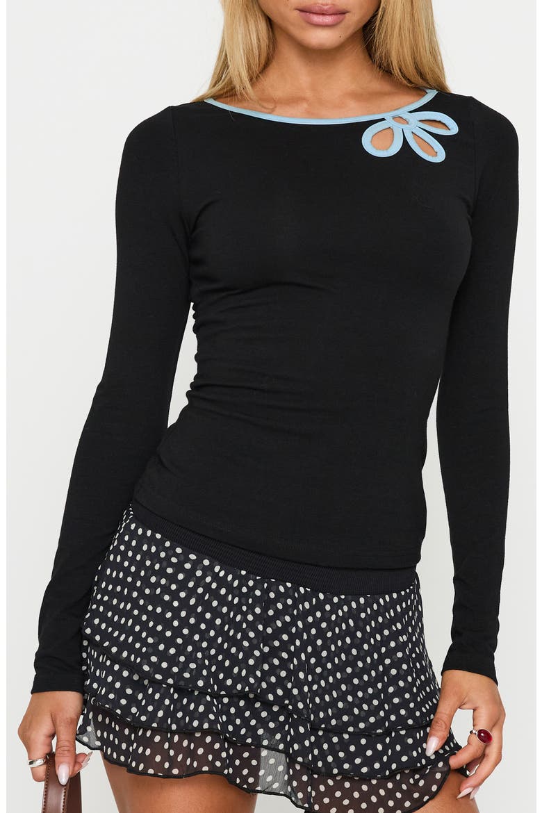 Floral Cutout Long Sleeve Top, Main, color, BLACK