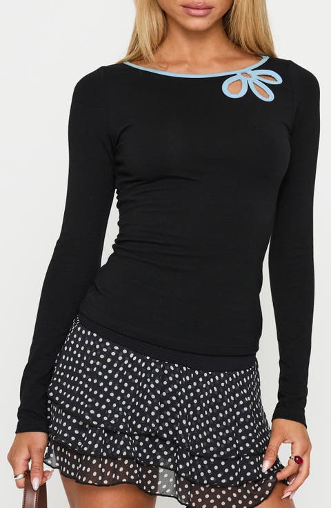 Floral Cutout Long Sleeve Top