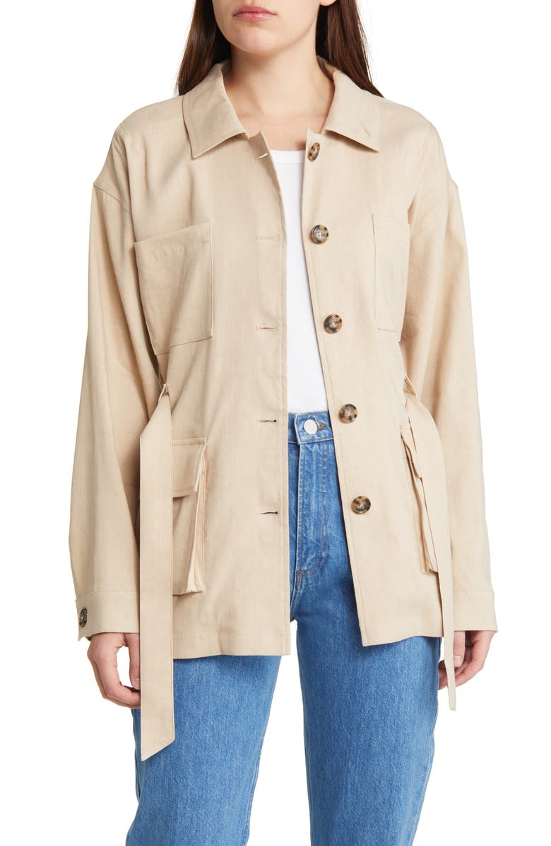 FRAME Belted Organic Linen Blend Cargo Jacket, Alternate, color, 