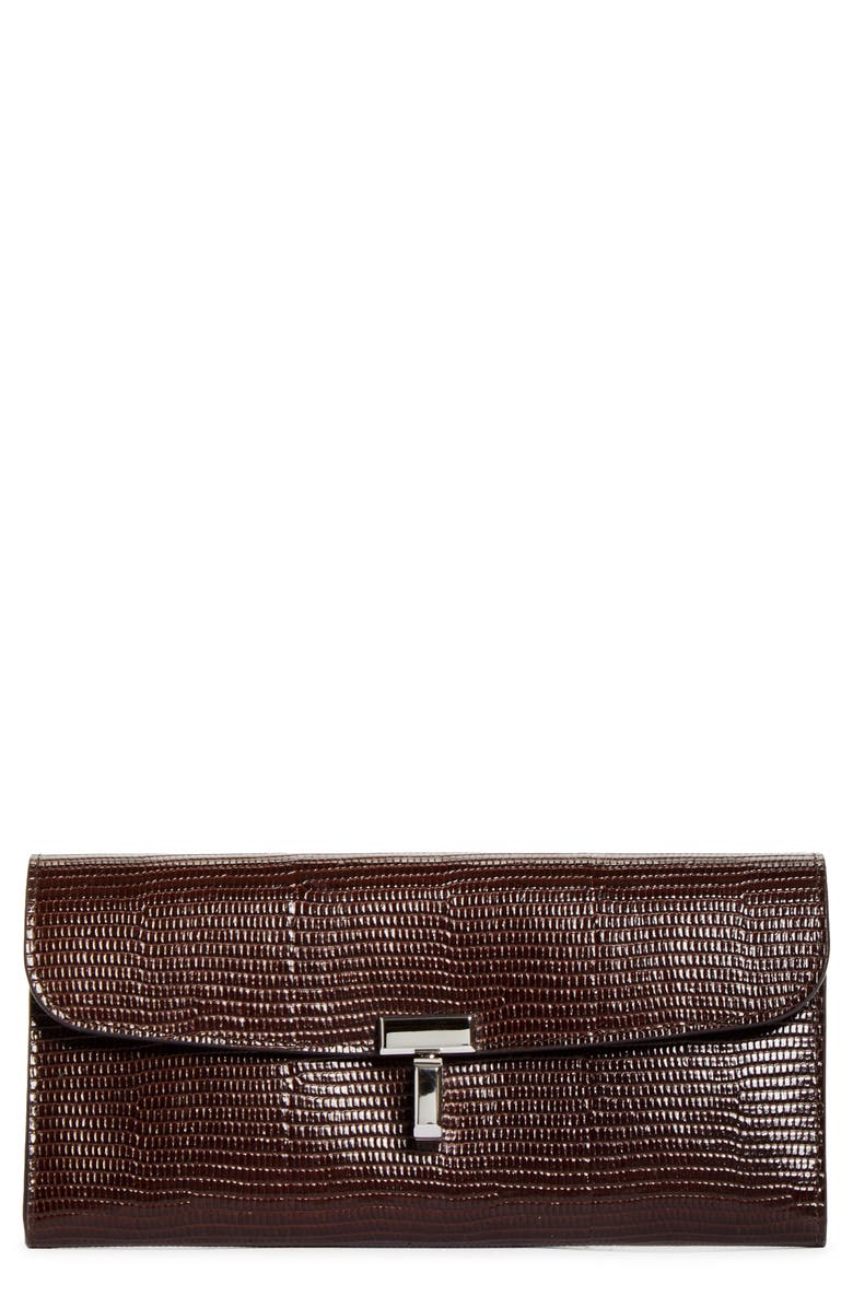 TOTEME T-Lock Lizard Embossed Wallet, Main, color, Brown